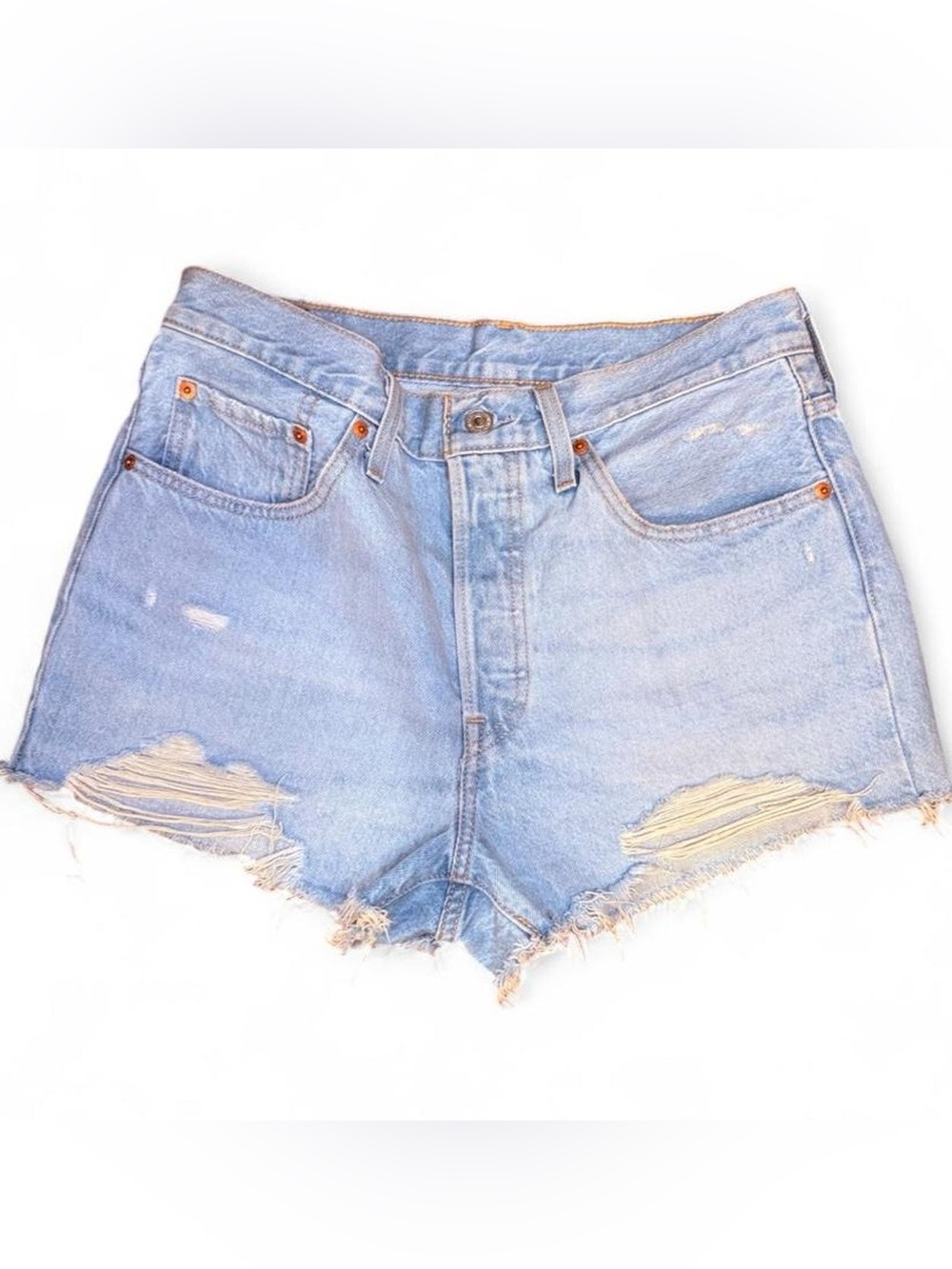 Levi's Light Blue Distressed Denim Cutoff Shorts, Size 30.